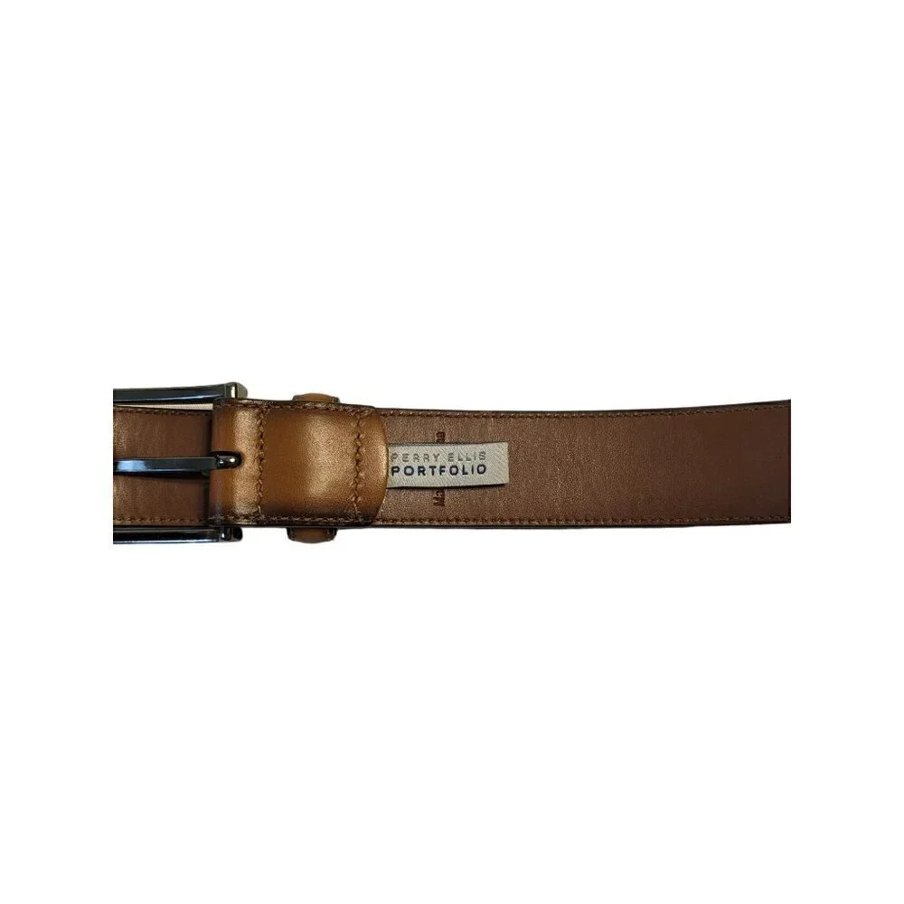 Perry Ellis Portfolio Brown Leather Belt Size 40